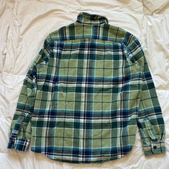 Lands end Heavyweight green flannel shirt sz L button up heritage country casual - Picture 7 of 8